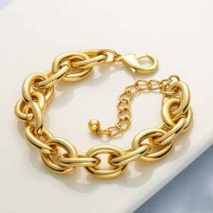Chunky Gold Bracelets 14K Gold Plated Thick Link Chain Bracelet Birthday Gift